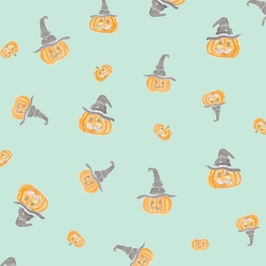 Tossed Pumpkin Witches Mint Green 