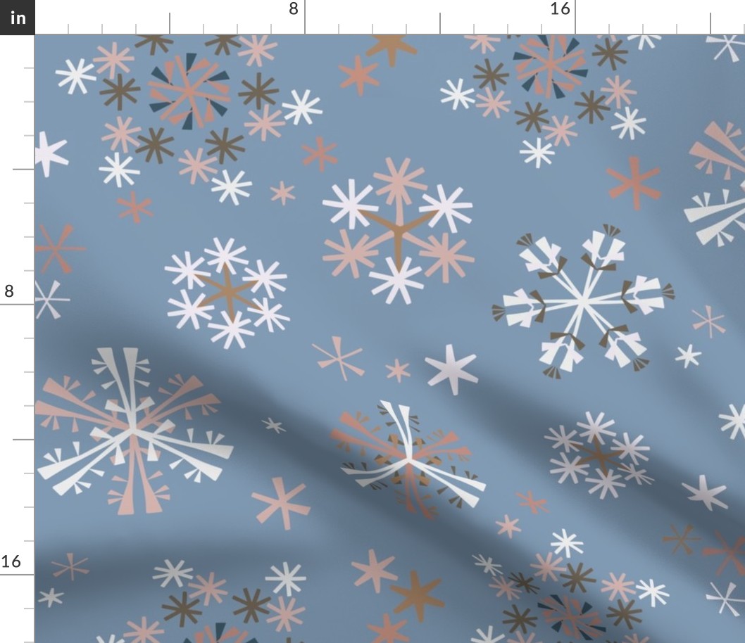 C015 - Large scale modern Christmas snowflakes  in non traditional colors, for festive tablecloths, Xmas table runners, kids party attire, kitchen linens