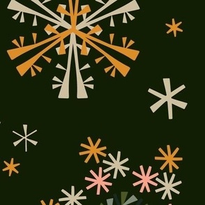 C015 - Large scale  Christmas snowflakes  in non traditional colors, for festive tablecloths, Xmas table runners, kids party attire, kitchen linens