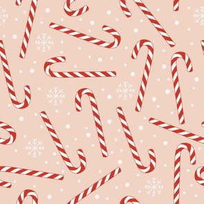 Medium / Christmas Candy Canes Red and White Tossed on Peach