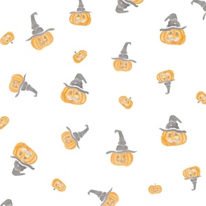 Tossed Pumpkin Witches Hats White