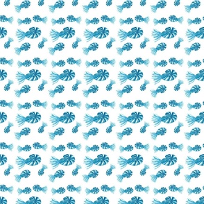 Deep Blue Ocean  monochrome - Shell Fish SMALL Scale BLUE No Texture