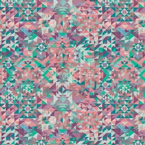 intangible diamonds abstract floral pastel peach, pink, green, plum SUMMER 12" repeat