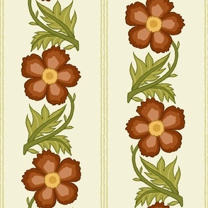 12" Russet Red Flowers - Vintage Vertical Floral Stripe on Beige ( F3F1D8 )