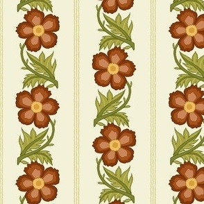 6" Russet Red Flowers - Vintage Vertical Floral Stripe on Beige ( F3F1D8 )