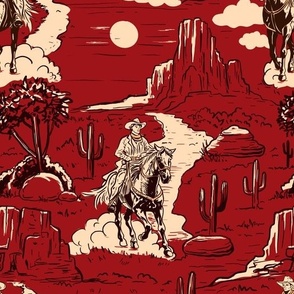 western toile vintage retro western cowboy toile , western wallpaper red large scale