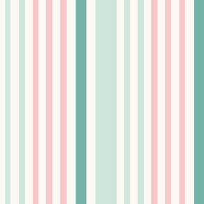 Colourful Palm Stripe mint green, peach pink + sage green