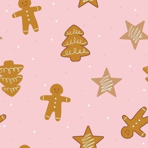 Medium / Gingerbread Man Christmas Cookies Light Pink