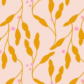 Nature flow, golden leaves, pink cute tiny flowers