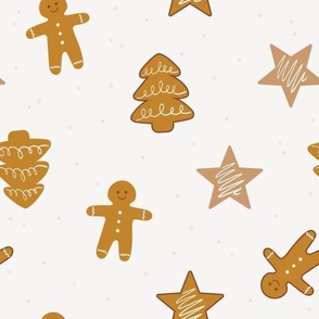 Medium / Gingerbread Man Christmas Cookies Ecru White