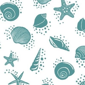 Sea Shells Shells and Dots in White and Sea Blue