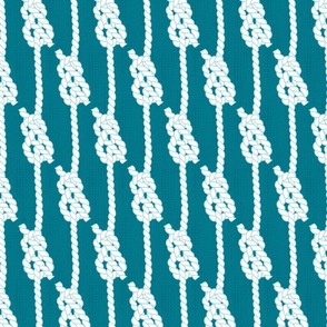 Modern Mariner's Nautical Knots // Knotted Sailor's tow // White on Nubby Weave Textured Petrol Blue Green