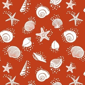 Small Scale Sea Shells Shells and Dots in Red