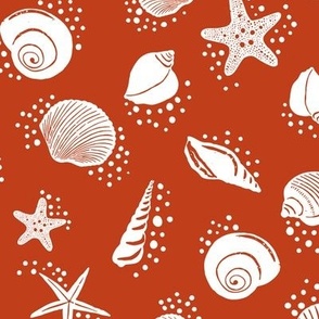 Sea Shells Shells and Dots in Red