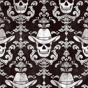 cowboy skull damask textured black large scale western wallpaper WB24