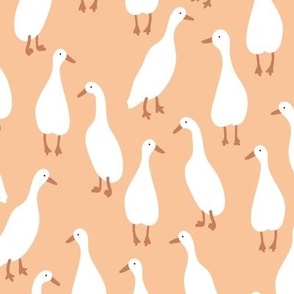 Minimalist style runner ducks - adorable duck design for summer and spring white on peach orange