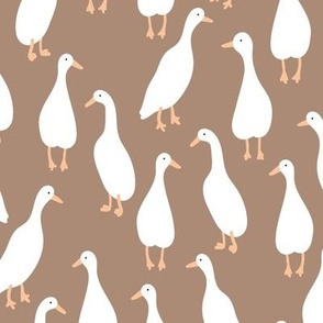 Minimalist style runner ducks - adorable duck design for summer and spring white on brown