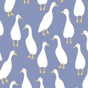 Minimalist style runner ducks - adorable duck design for summer and spring white on periwinkle blue
