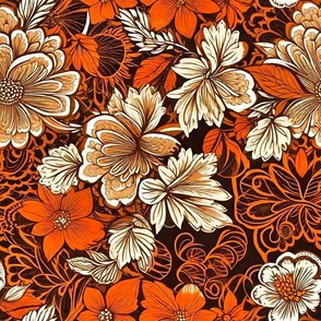 beige and orange flowers brown background XL