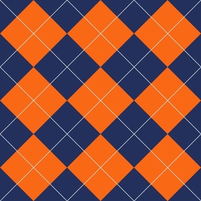 (M) Navy blue and orange argyle pattern 