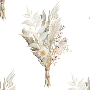 dried flower  bouquet - bright white - hand painted floral