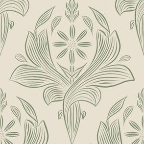 medium scale // classic botanical line art - pale grey chalk_ traditional green 02