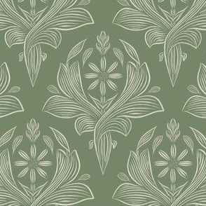 small scale // classic botanical line art - pale grey chalk_ traditional green