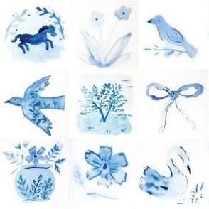 Lovely - Cottagecore Delft Blue And White Whimsical Tiles
