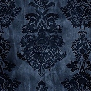 Victorian Gothic Aged Wallpaper in Navy Blue