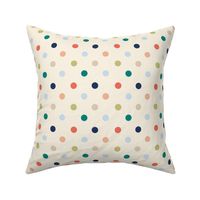 Classic Polka dots in coral, beige, green, blue and sand blender co-ordinate for bedding, quilting, kids coastal chic