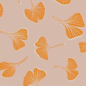 Yellow Ginkgo Leaves on Neutral Background