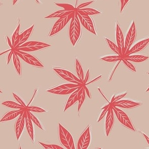 Red Maple Leaves on Neutral Background