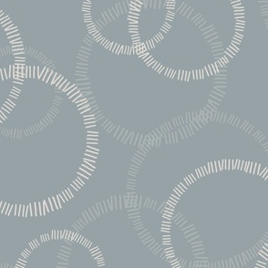 L. Abstract Overlapping Circles Cream White Dashes On French Gray, large scale