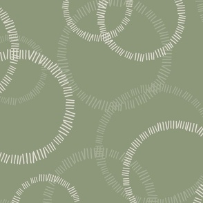 L. Abstract Overlapping Circles Cream White Dashes On Light Sage Green, large scale