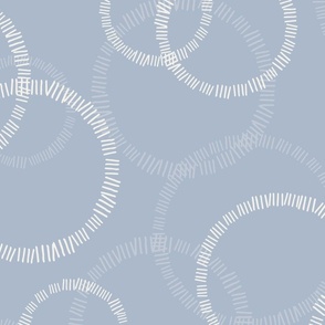 L. Abstract Overlapping Circles Cream White Dashes On Muted Light Blue, large scale