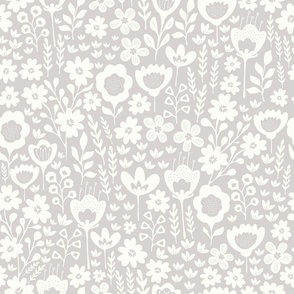 Ditsy Neutral Floral Garden - Grey and White