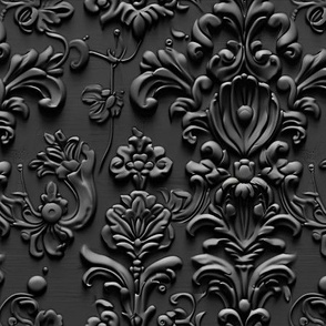Victorian Gothic Wallpaper with Bas-Relief Effect in Dark Gray