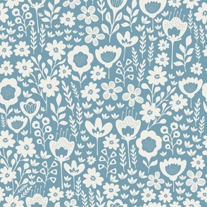 Ditsy Floral Meadow Garden - Blue and White