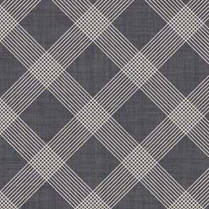L. Diagonal Lines Grid In Modern Geometric Style With Subtle Linen Texture Cream White On Charcoal Gray