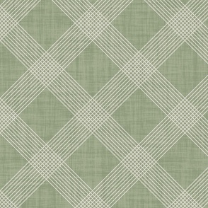 L_Diagonal Lines Grid In Modern Geometric Style With Subtle Linen Texture Cream White On Sage Green