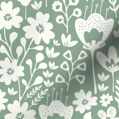 Ditsy Floral Garden Nursery - Sage Green and White