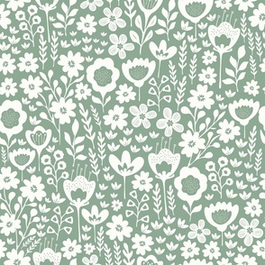 Ditsy Floral Garden Nursery - Sage Green and White