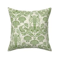 Lobster damask in olive green - medium scale