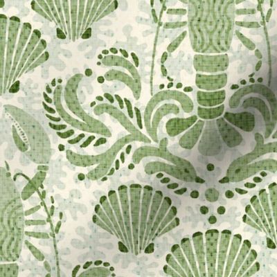 Lobster damask in olive green - medium scale