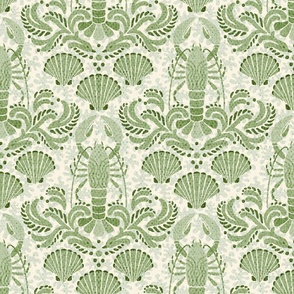 Lobster damask in olive green - medium scale
