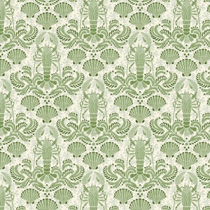 Lobster damask in olive green - small scale