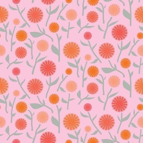 Dandelion Flowers - pink, peach & orange
