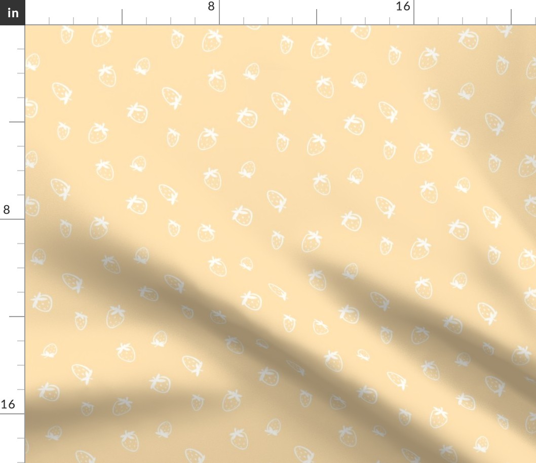 Simple strawberry pattern with playful pencil line art in  Yellow