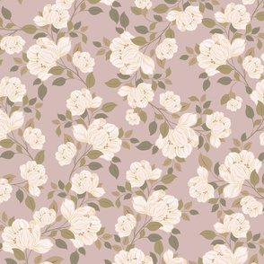 Cottage Core Casual  Pink Mauve White Rose Floral
