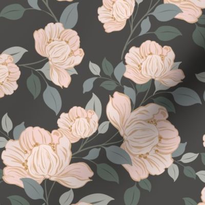 Cottage Core Casual Dark Gray Pink Floral